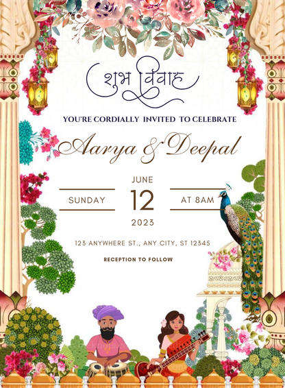 White Pretty Traditional Wedding Invitation-AATWI013
