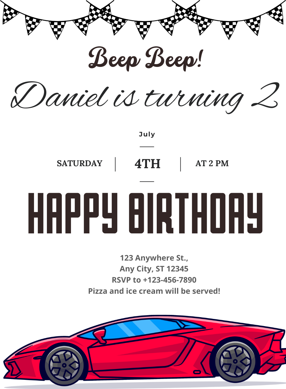 White Sports Cars and Trains Invitation-AACAT008
