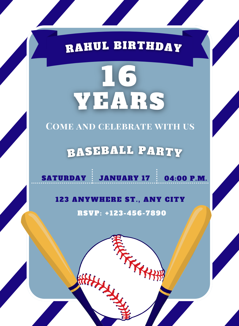 White Stripes baseball Invitation-AABAS010