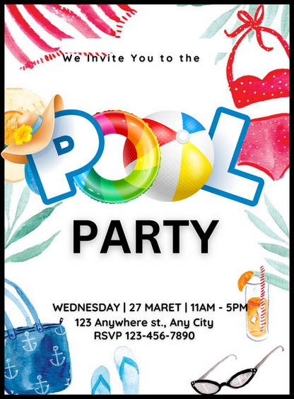 White Sunglasses Pool Party Invitation-AAPPI020