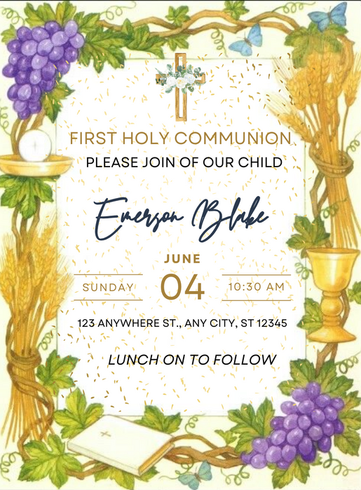 White Vineyard Holy Communion Invitation-AAHOI006
