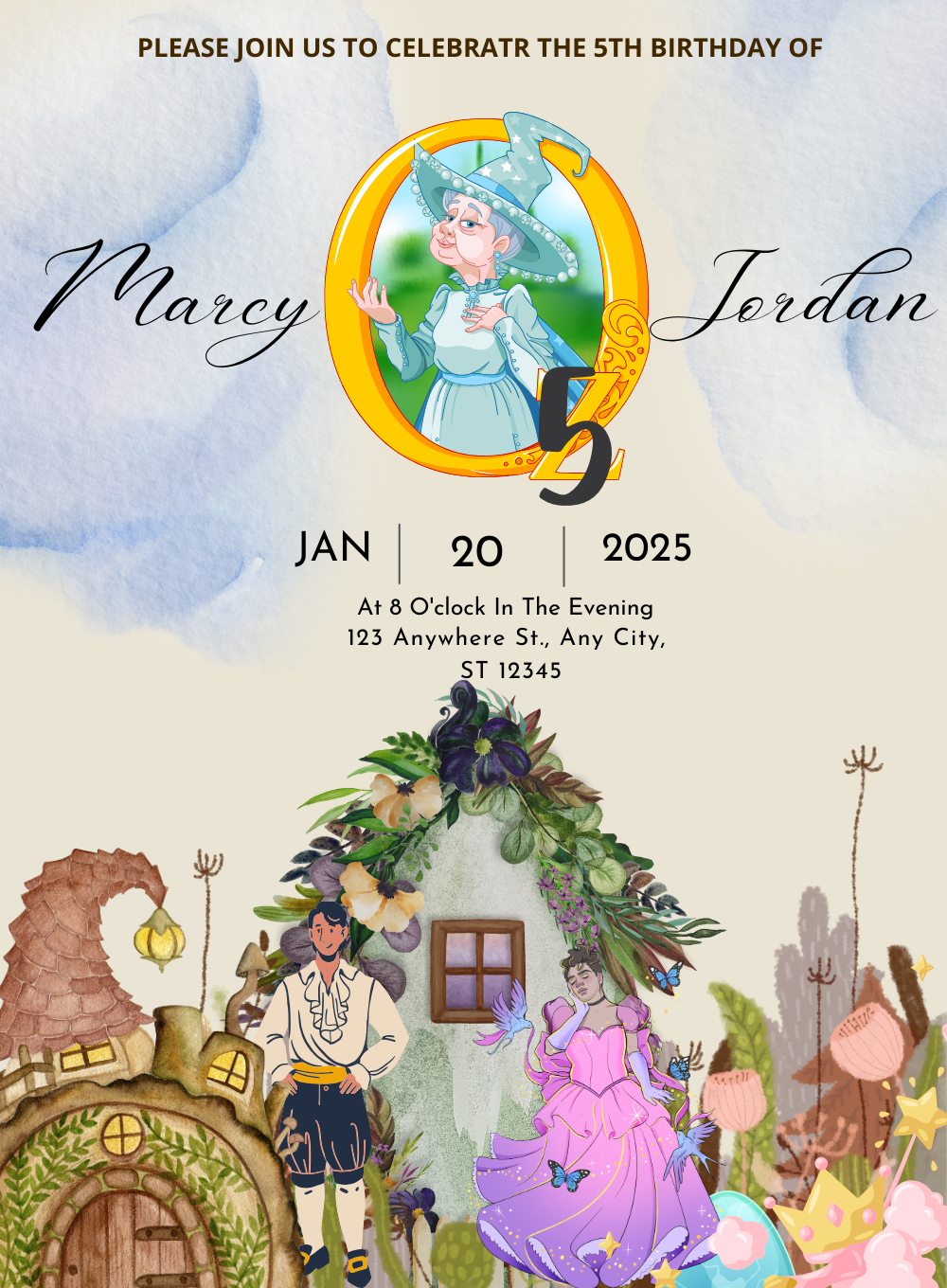 White Watermark Princess &amp; fairytail Invitation-AAPAF009