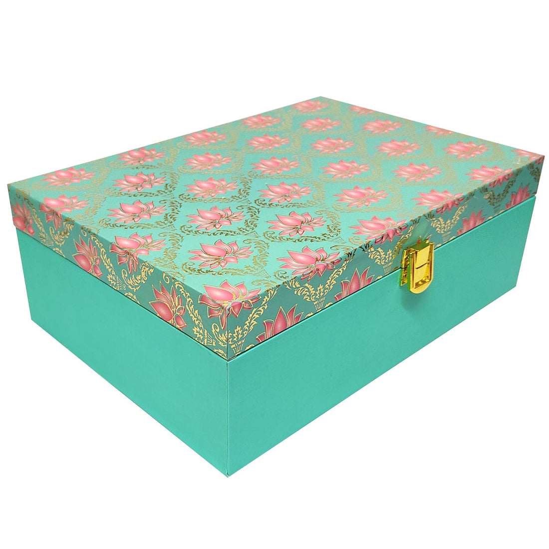 Green With Pink Floral Modern Box Invitation-KBX0306