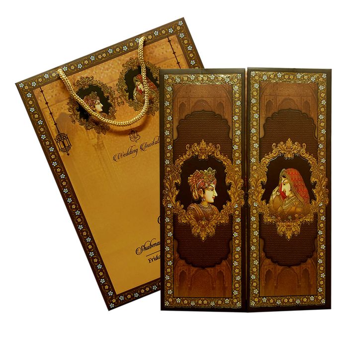 Brown Traditional Padded Wedding Invitation-King of Cards