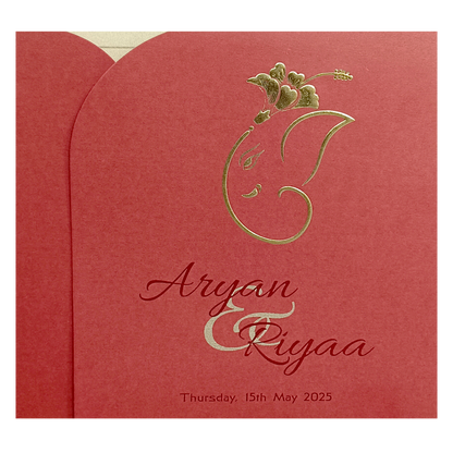 Red Ganesha Wedding Card-KRC30101