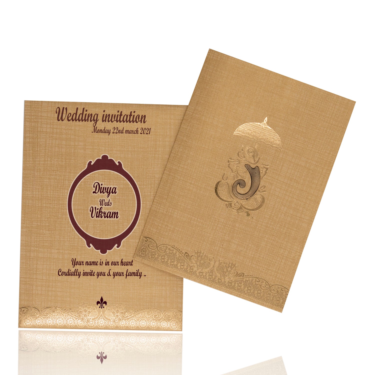 Brown Gold Metallic Invitation Card With A Floral Touch-KNCM25NG