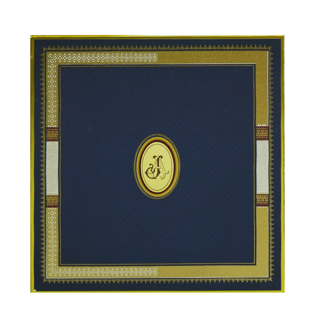 Royal Blue Border Wedding Card-KBM04660