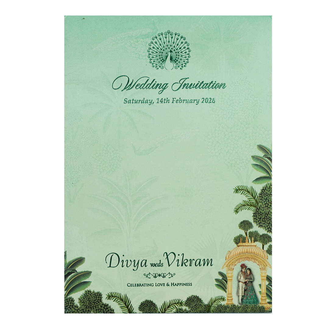 Green Arch Bride Groom Tracing Marriage Card-KNCY6607G