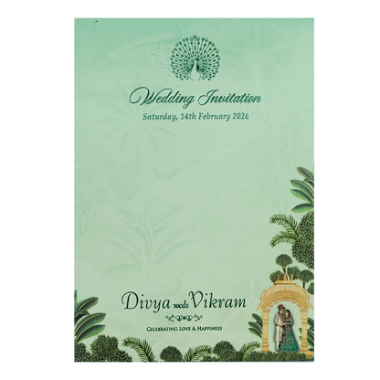 Green Arch Bride Groom Tracing Marriage Card-KNCY6607G