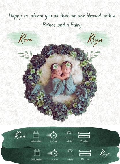 Wreath Floral Baby Birth Announcement Invitations-AABBA015