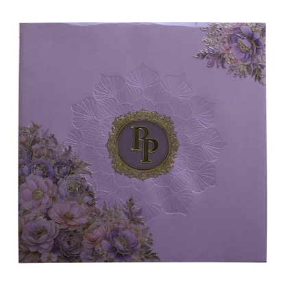 Purple Floral Embossed Premium Wedding Invitation-King of Cards