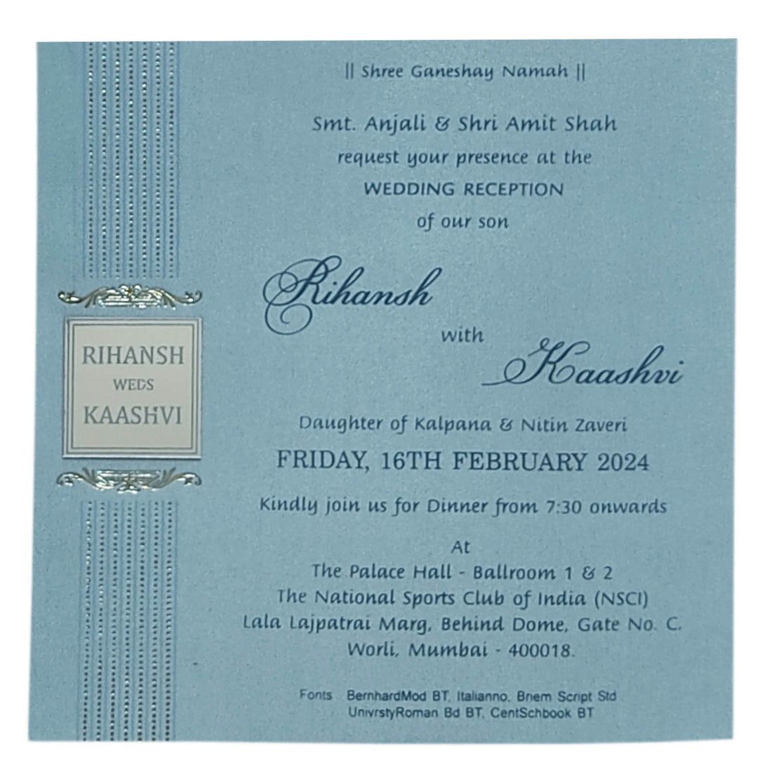 Blue Single Sheet Invitation Card-KRCS6012