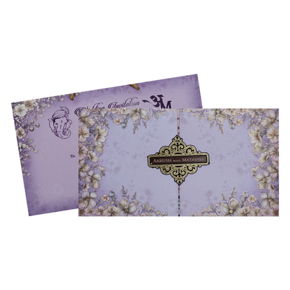 Purple Floral Padded Wedding Card-KSH72280