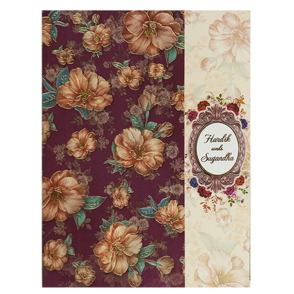 Maroon Cream Floral Door Padded Wedding Card-King of Cards
