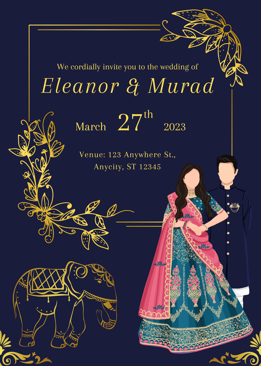 Blue Illustrated Wedding Invitation-EINK0017
