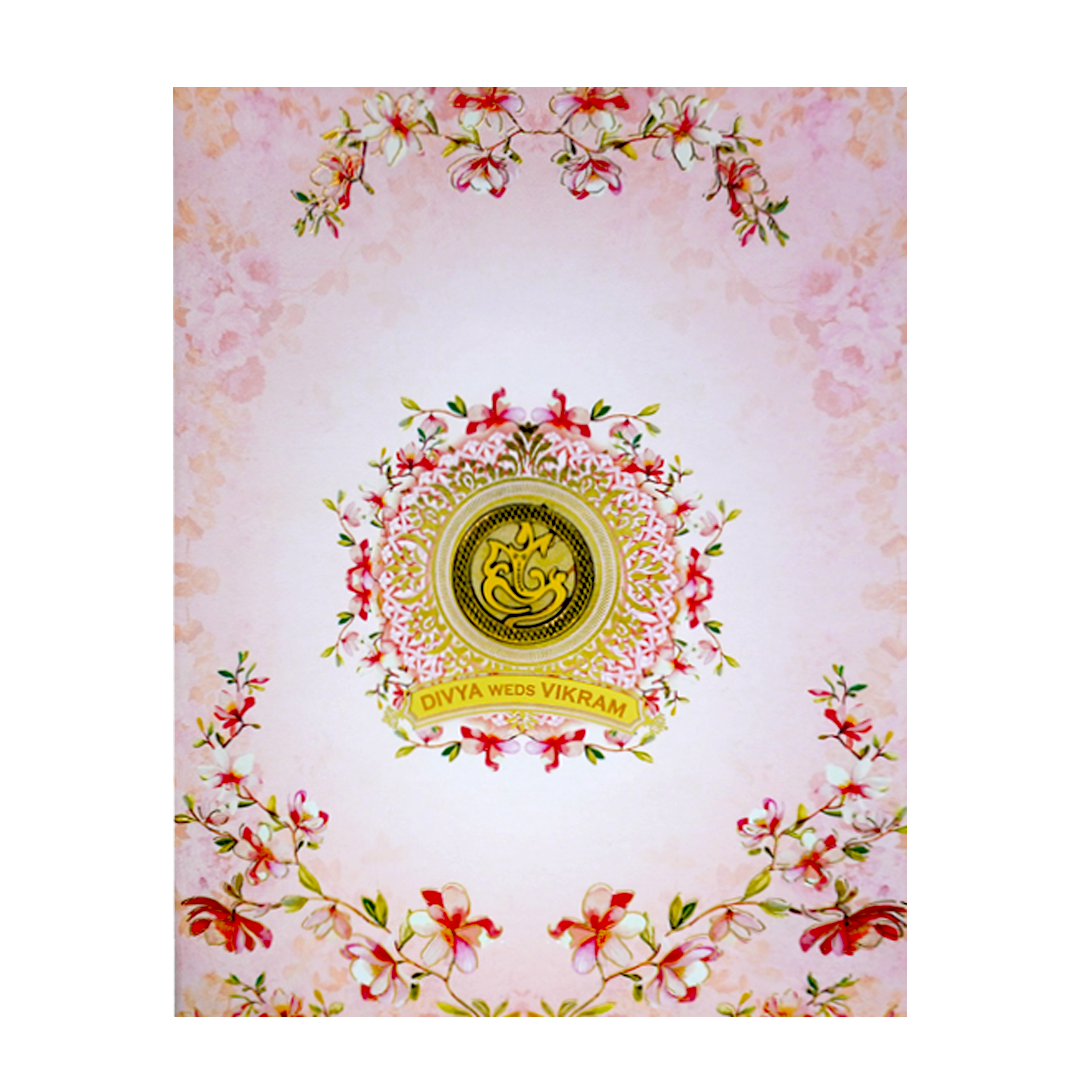 Pink Floral Design Nameplate Wedding Invitation - KNKJ1103