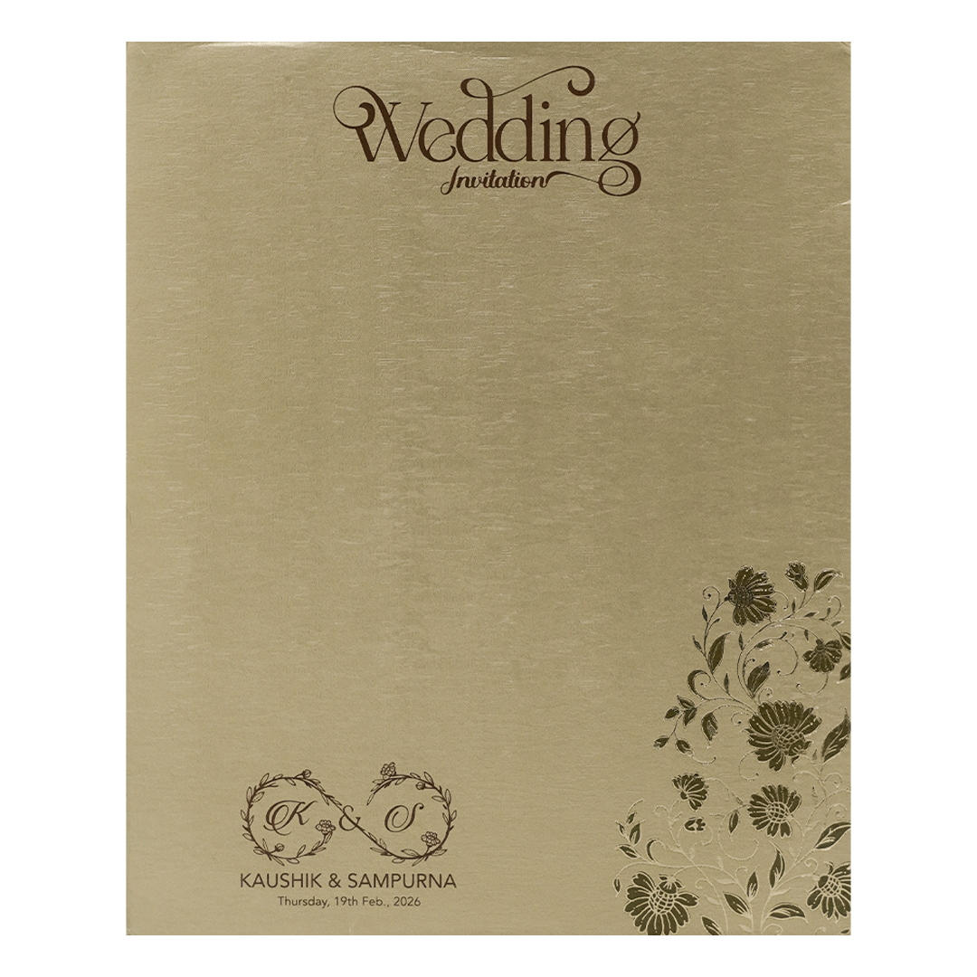 Gold Vertical Floral Padded Wedding Card-KSSC2068