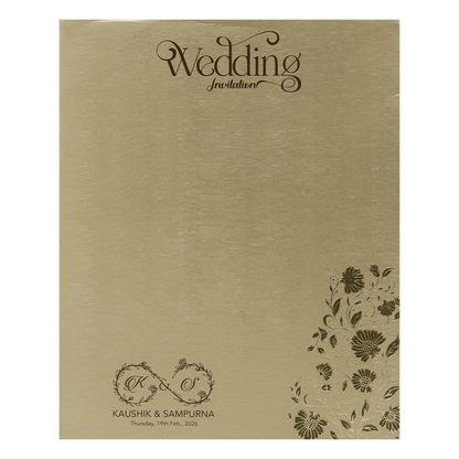 Gold Vertical Floral Padded Wedding Card-KSSC2068