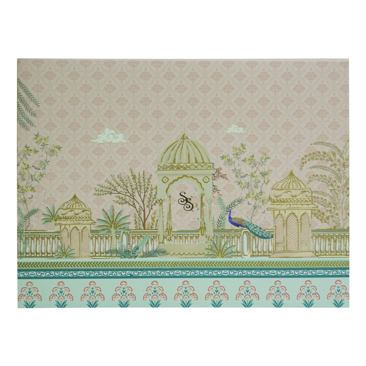 Peach Flower Padded Wedding Card Design-KBM04730