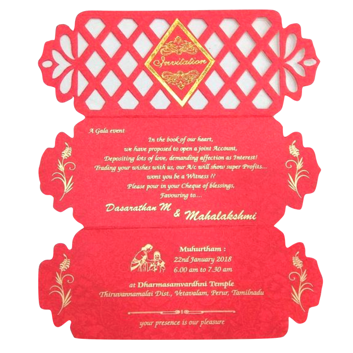 Charming Cut Design With Red Shaded Wedding Card - KNKSP729-King of Cards