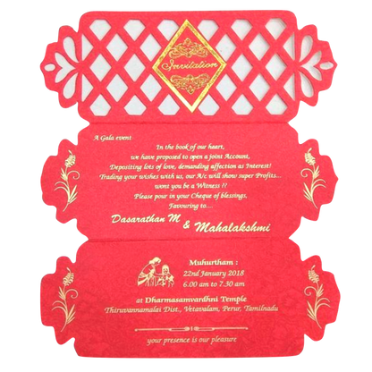Charming Cut Design With Red Shaded Wedding Card - KNKSP729-King of Cards
