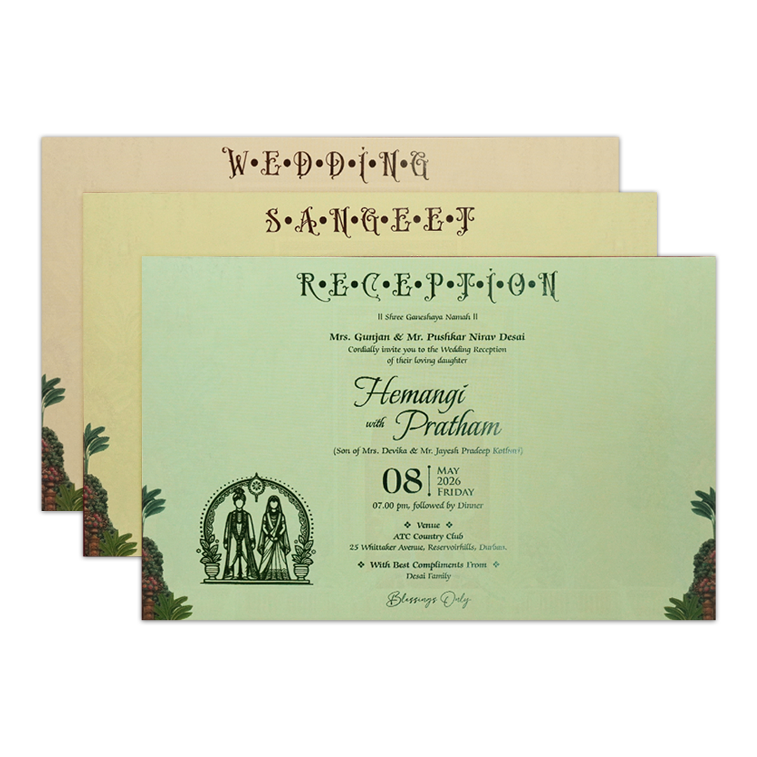 Green Royal Couple Padded Wedding Card-KSH72240