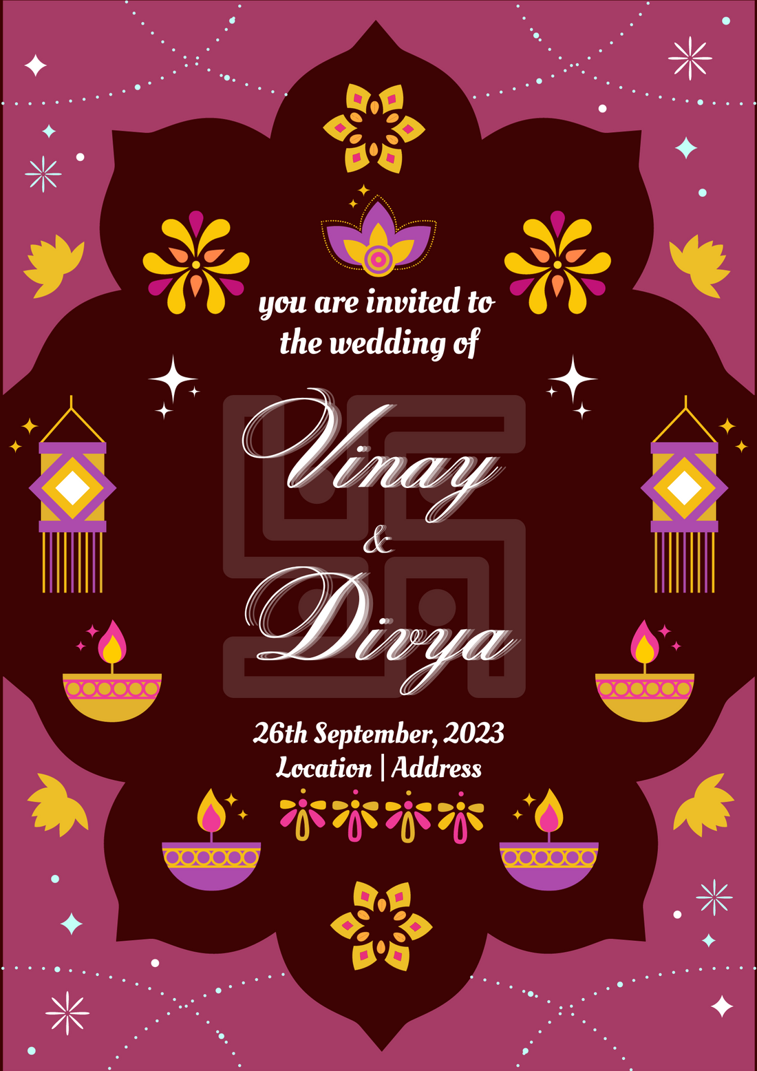 Maroon Swastik Jain Wedding Invitation-AAJWI002