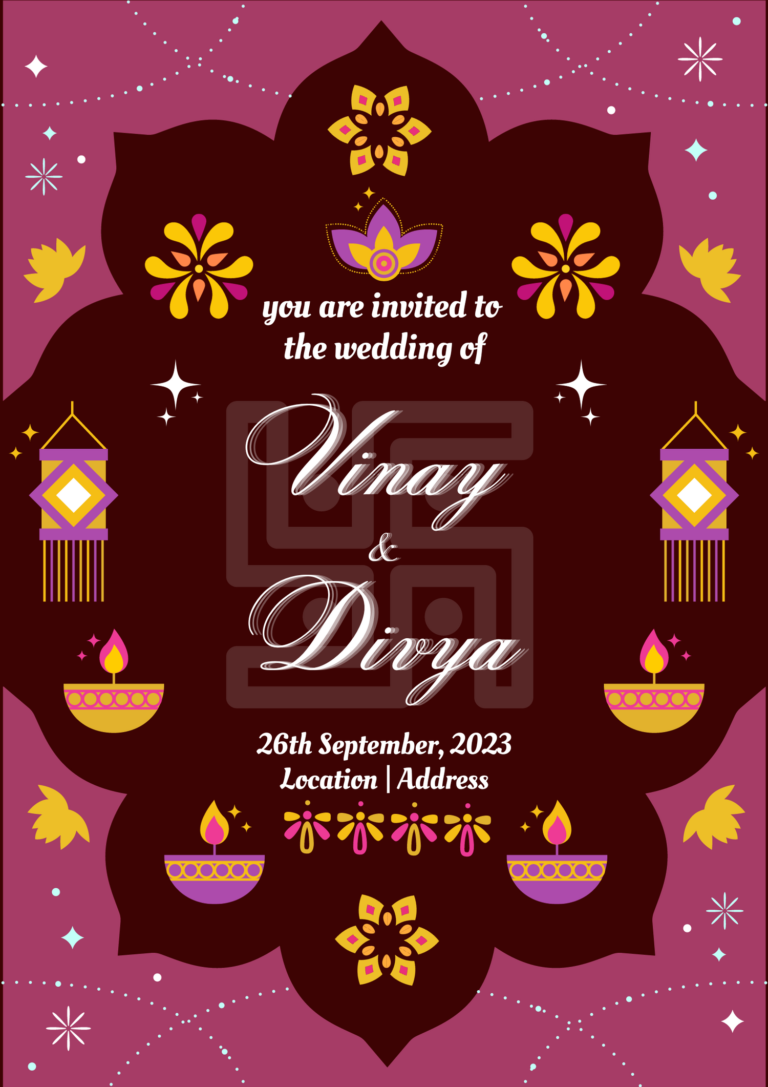 Maroon Swastik Jain Wedding Invitation-AAJWI002