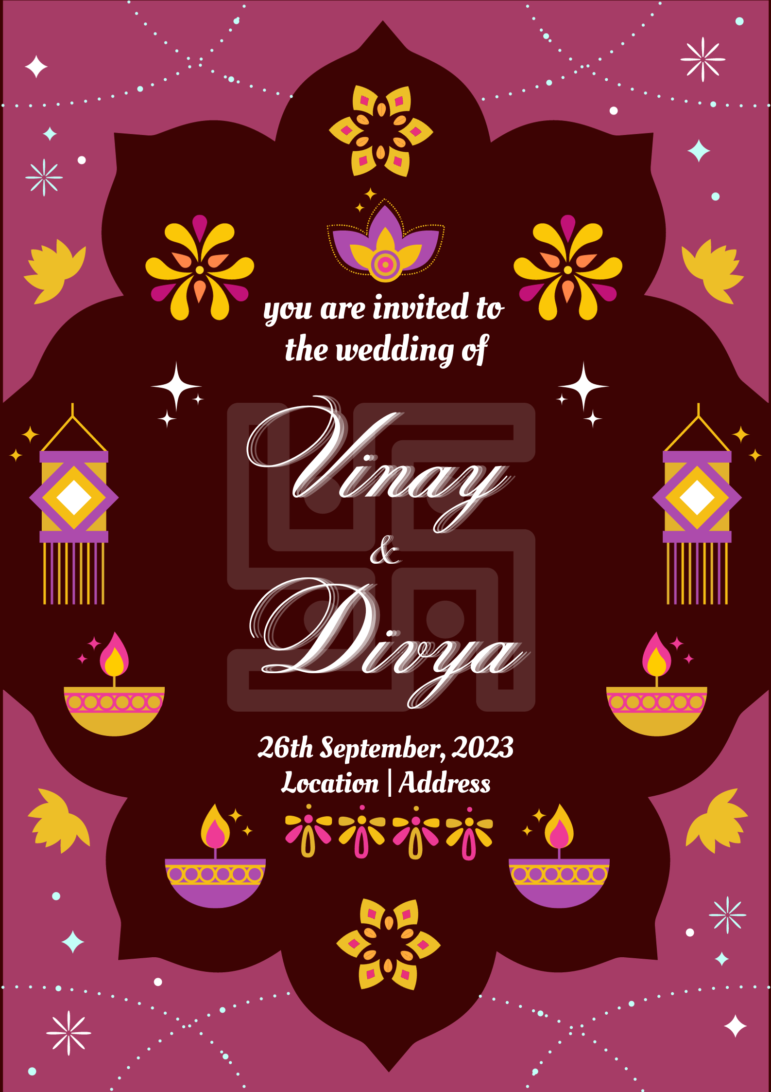 Maroon Swastik Jain Wedding Invitation-AAJWI002