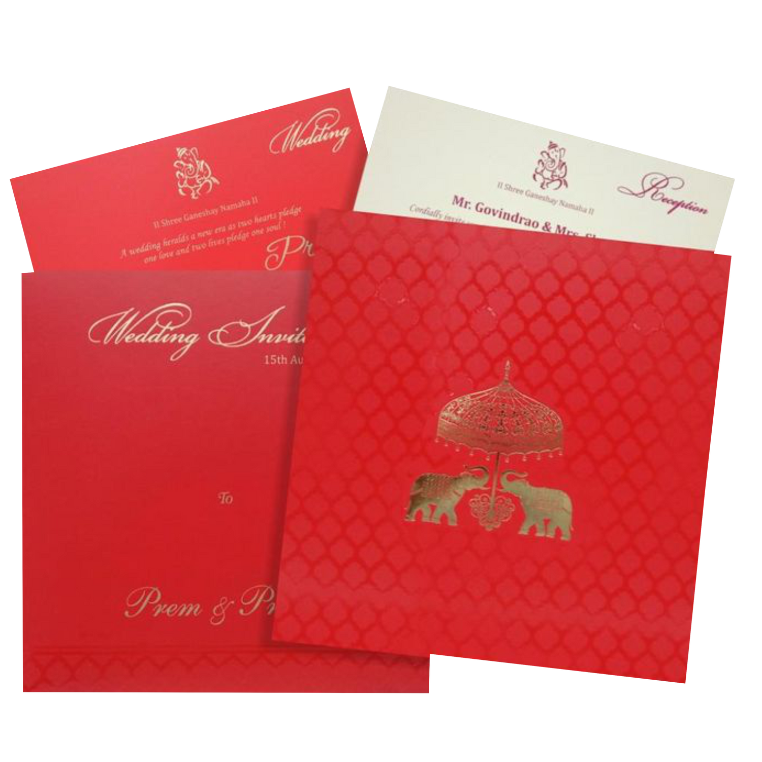 Royal Red Shading With Elephant Theme Wedding Card - KND8004R