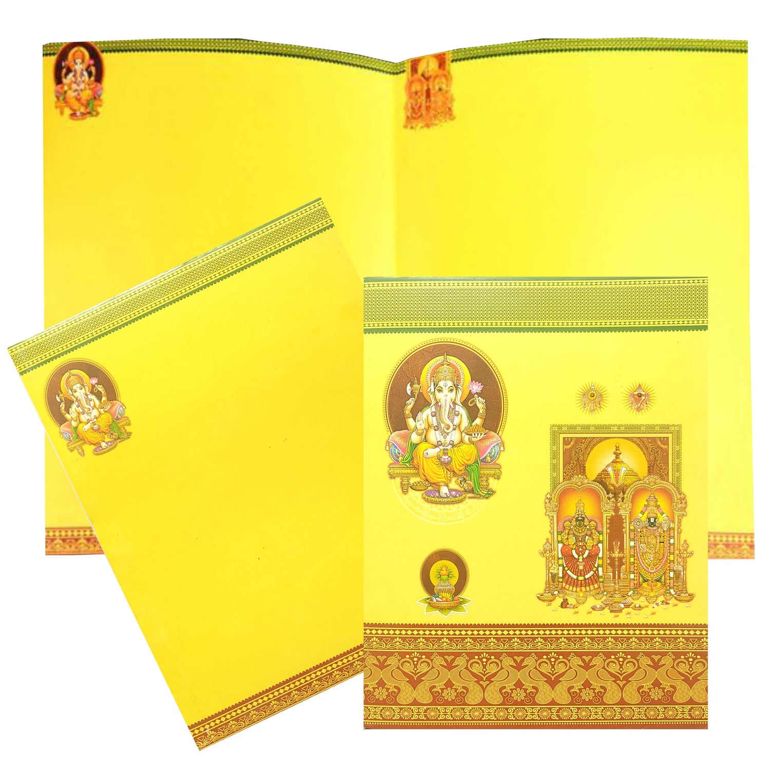 Yellow Traditional Offset Ganesha Balaji And Padmavathi Invitation-KNK4202