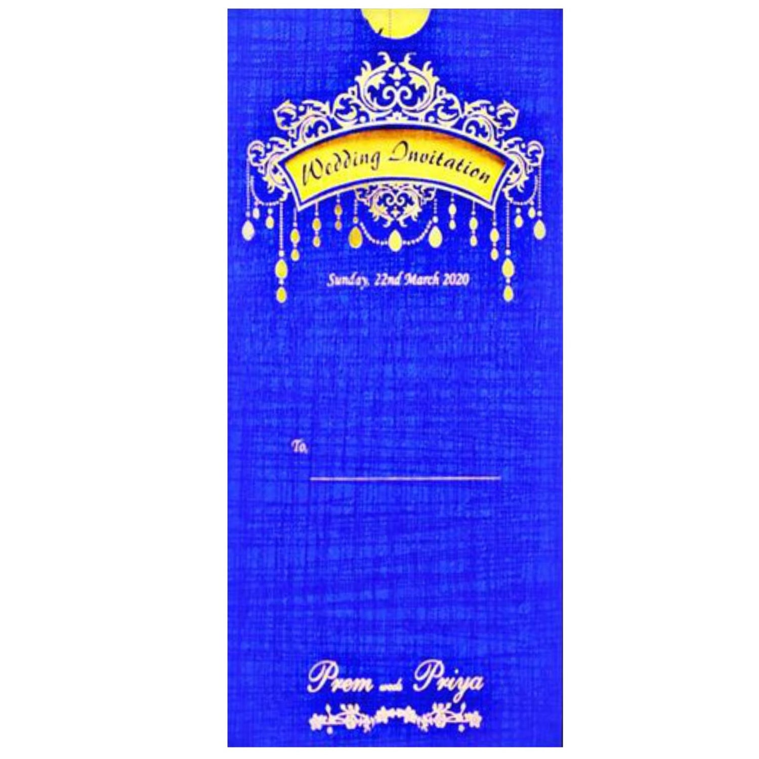 Blue single sheet laser cut with gold insert invitation-KNS025BG