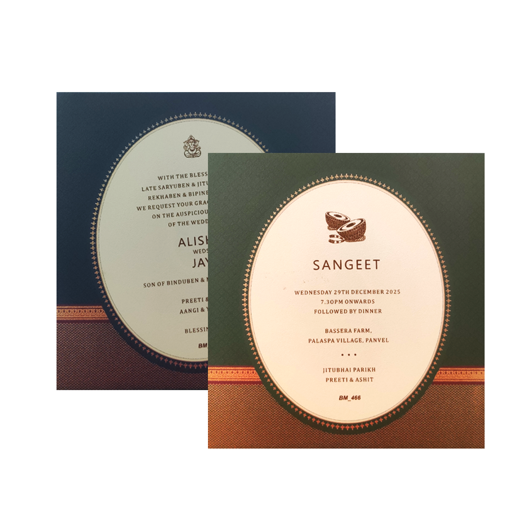 Royal Blue Border Wedding Card-KBM04660