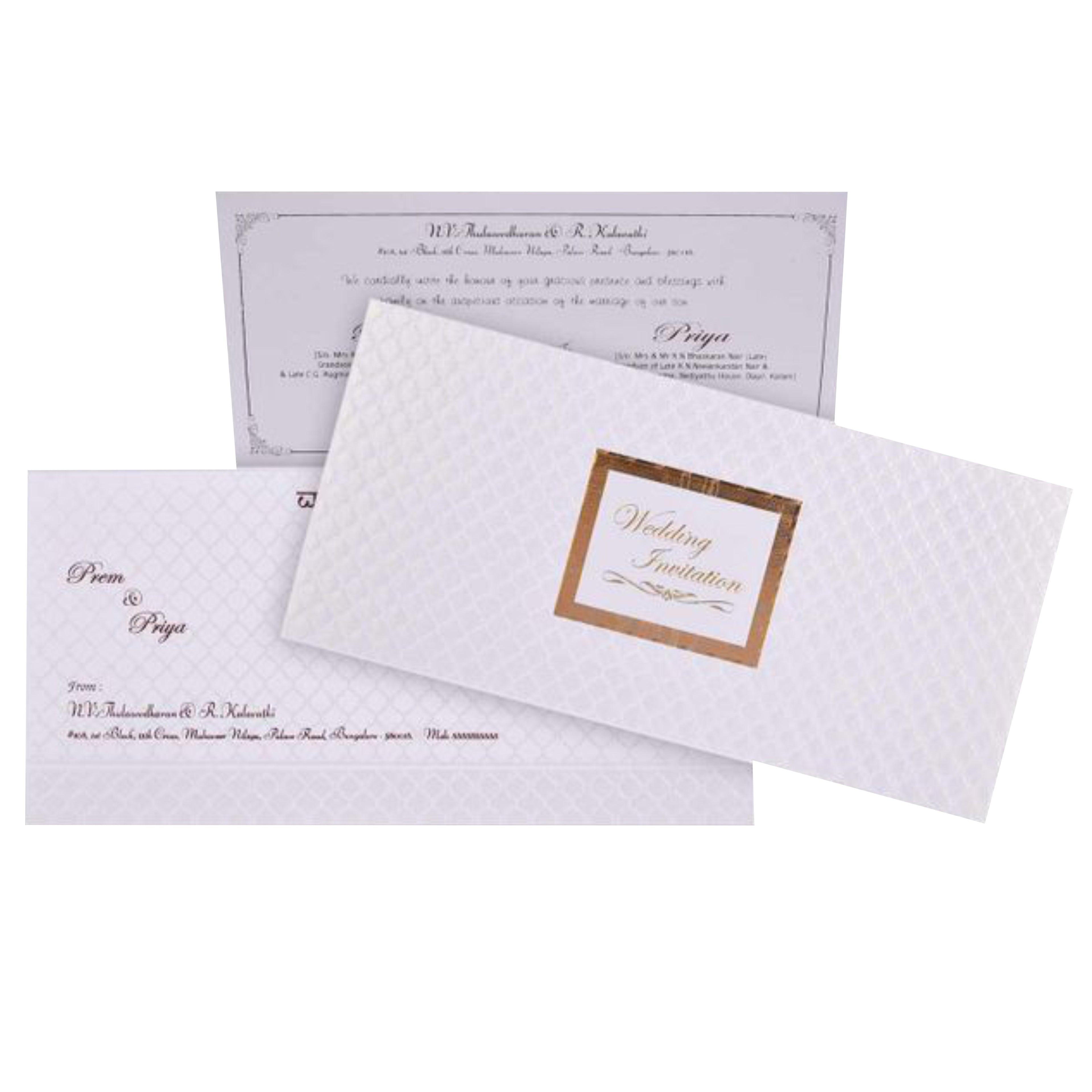Gold Foiling With Embossed Design Wedding Card - KNK4849