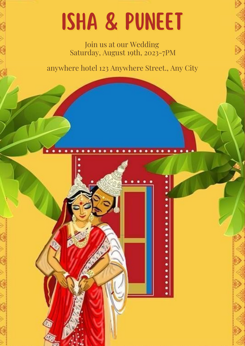 Yellow Topor Design Bengali Wedding Invitation-King of Cards