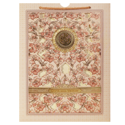 Pink Floral Bag Style Wedding Card-KNAS3102
