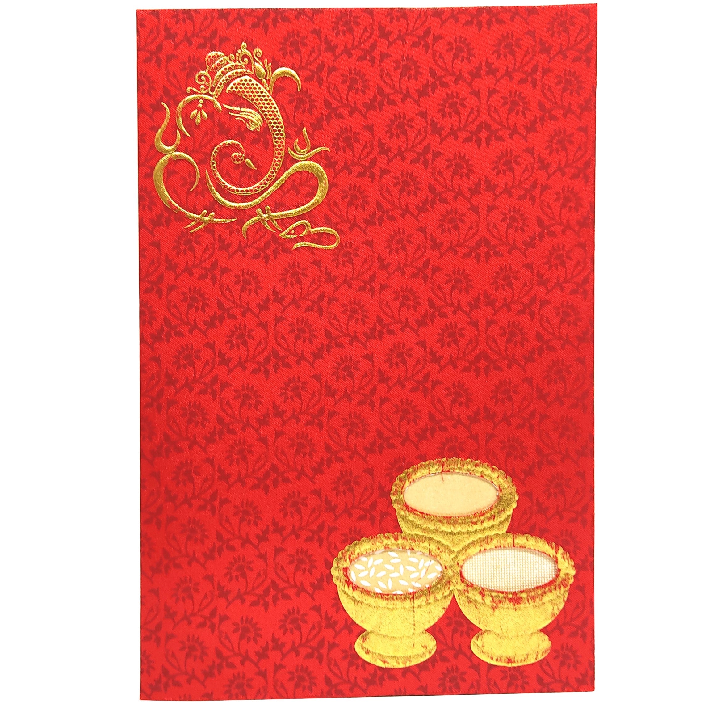 Alluring Red Shading With Gold Foiling Ganesha Wedding Card - KNK2188