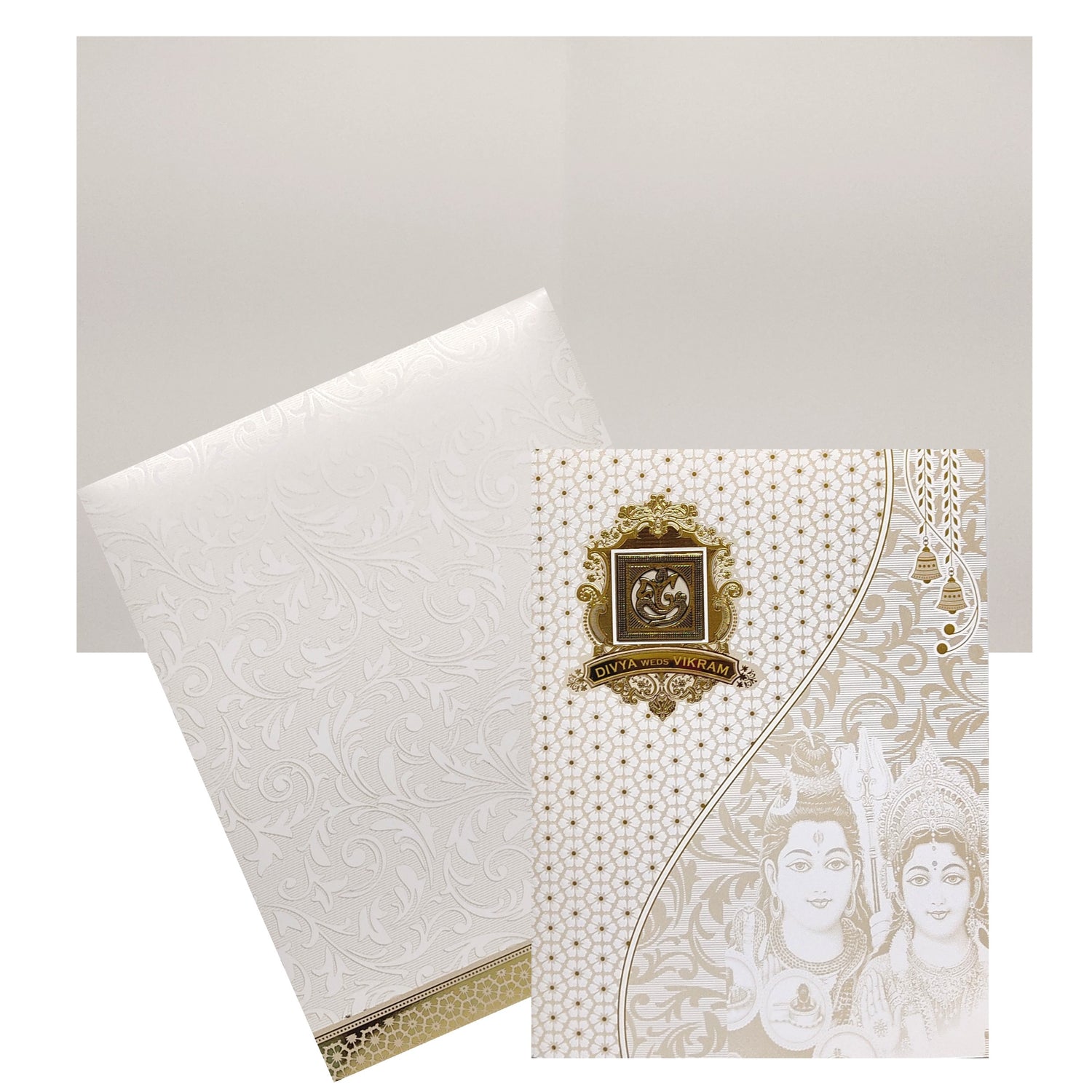 White Floral Design With Shiva Parvathi Images-KNJS2064