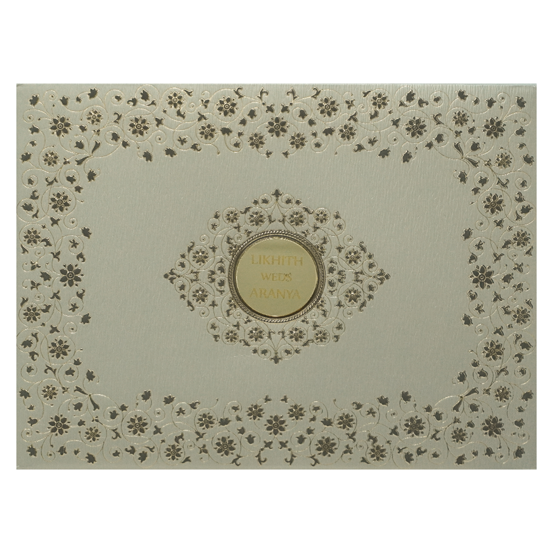 Check out Silver Floral Padded Wedding Card at best price. ✅WhatsApp Support ✅Express Delivery.|King of cards.