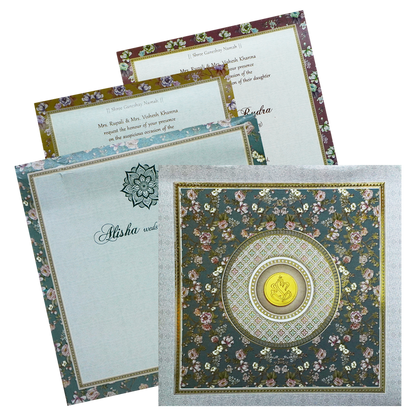 Grey Green Floral Invitation Card-King of Cards