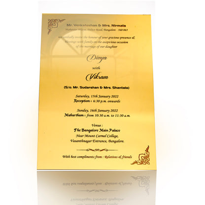 Gold Acrylic Floral Wedding Invitation Card-KNAG3704R
