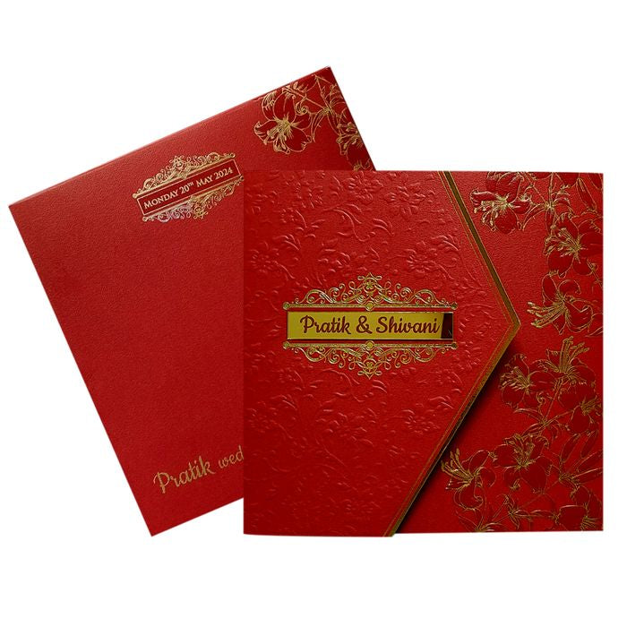 Red Floral Nameplate Door Wedding Card-King of Cards