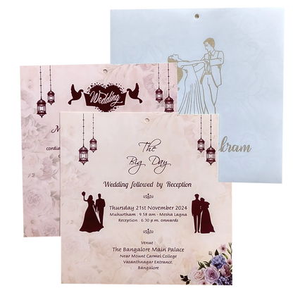 Peach Floral MDF Laser Cut Wedding Card-King of Cards