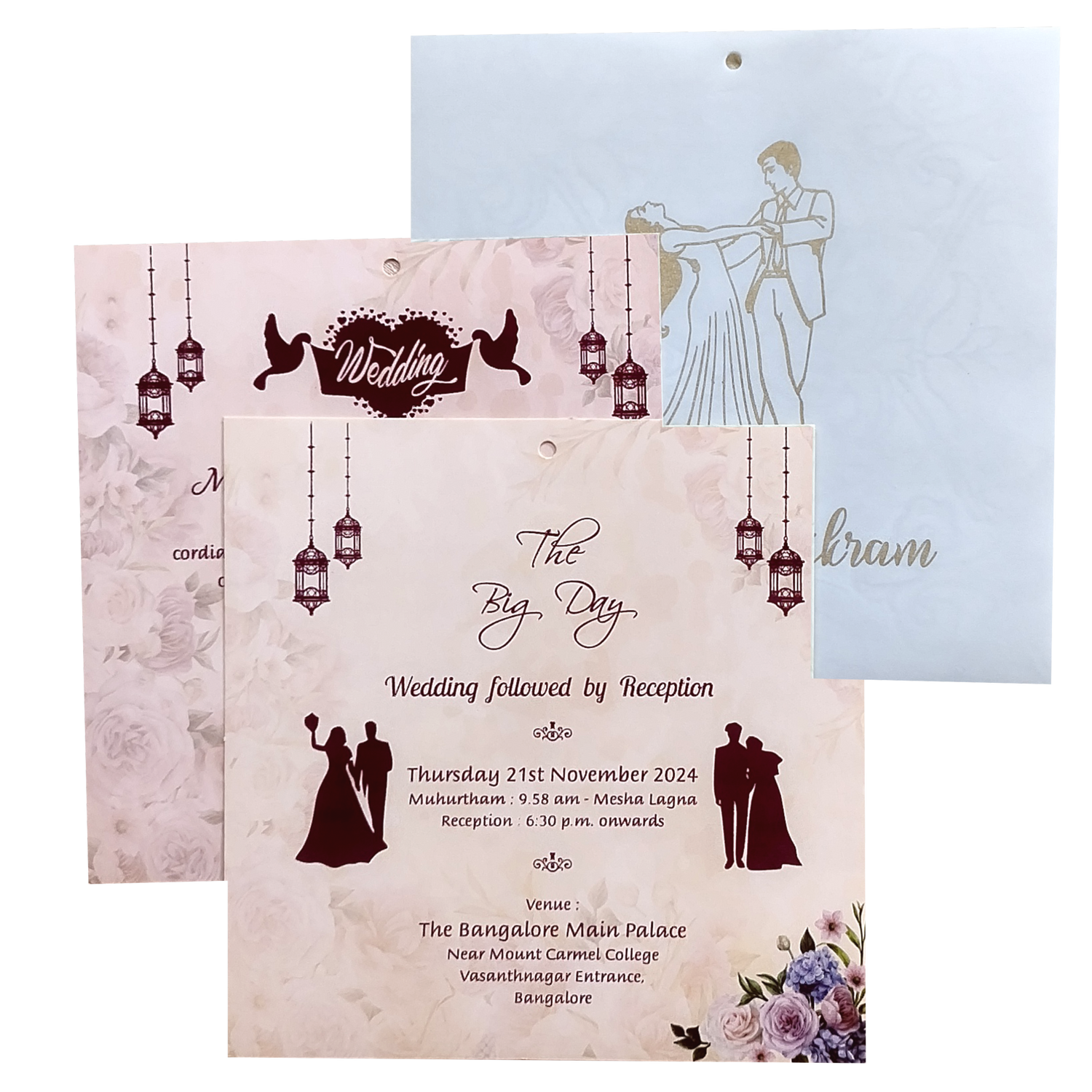 Peach Floral MDF Laser Cut Wedding Card-KNPL5804