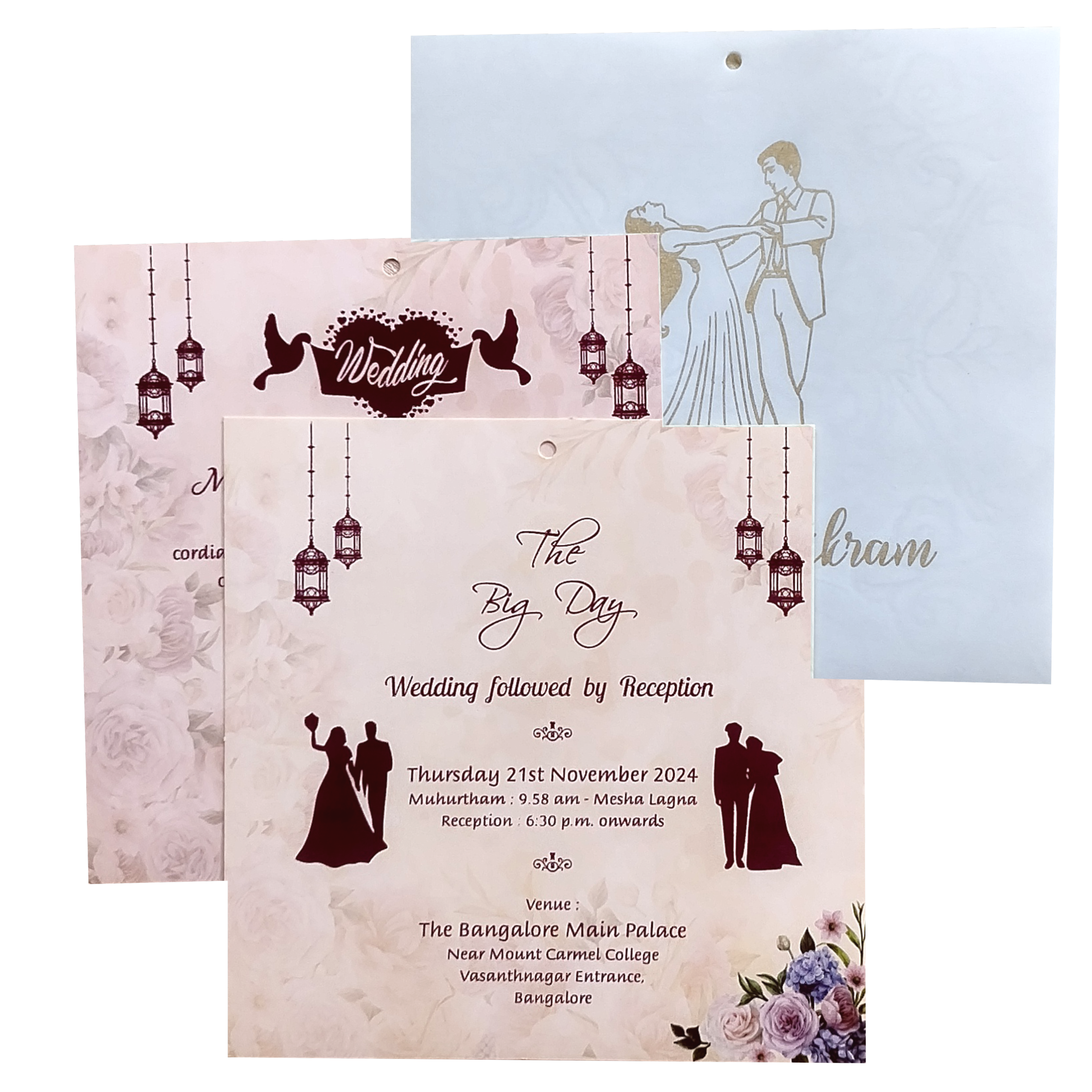 Peach Floral MDF Laser Cut Wedding Card-KNPL5804