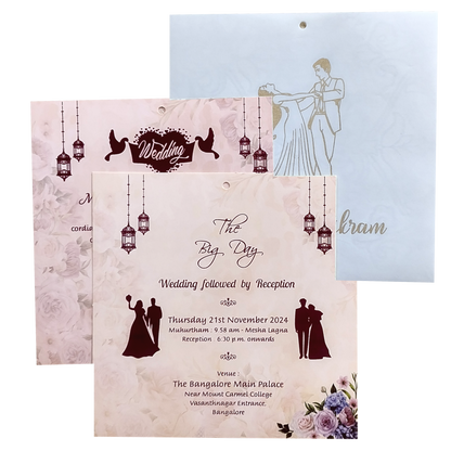 Peach Floral MDF Laser Cut Wedding Card-KNPL5804