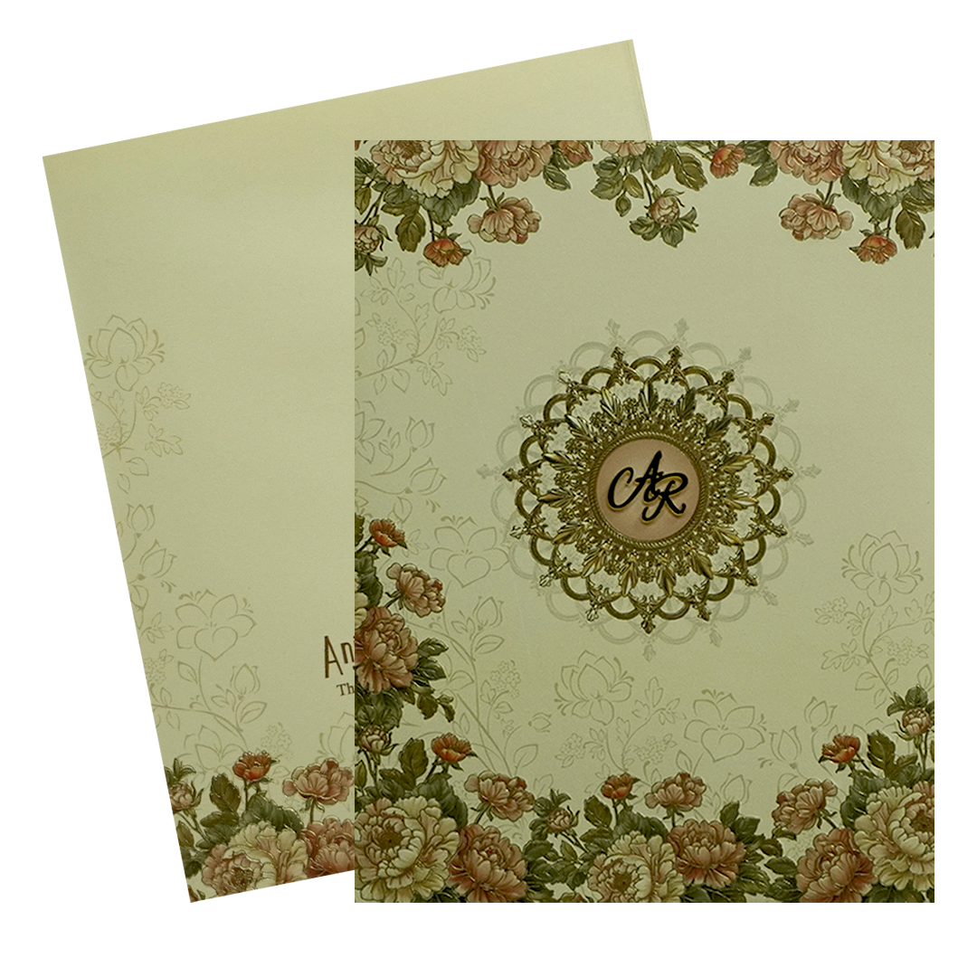 Light Ivory Floral Wedding Card-KPR09700
