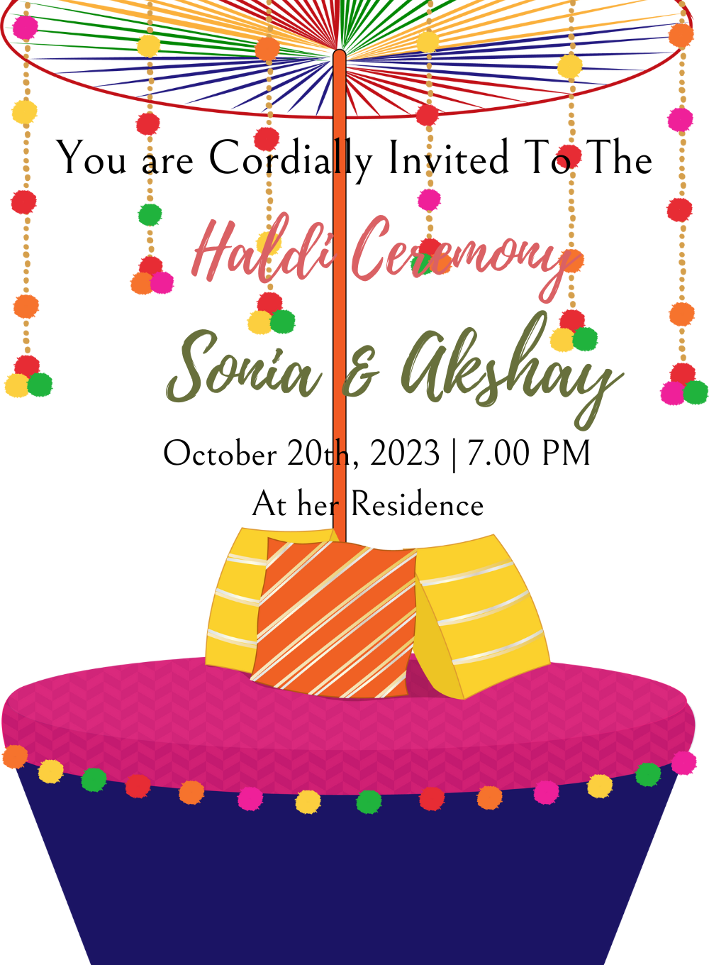 Colourful Umbrella Haldi Ceremony Invitation-AAHCI004