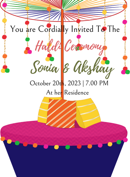 Colourful Umbrella Haldi Ceremony Invitation-AAHCI004