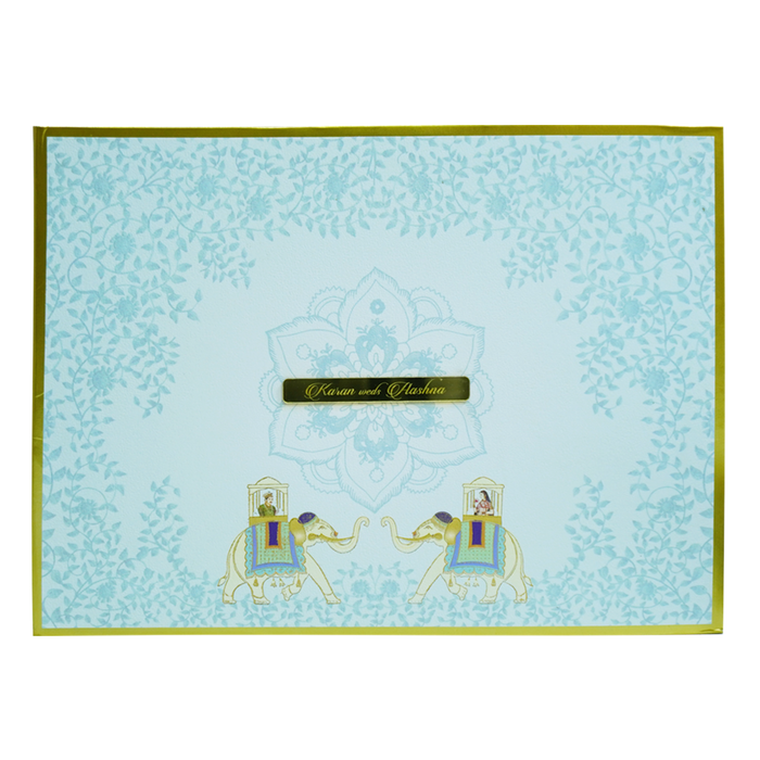 Blue Elephant Floral Wedding Invitation Card-King of Cards